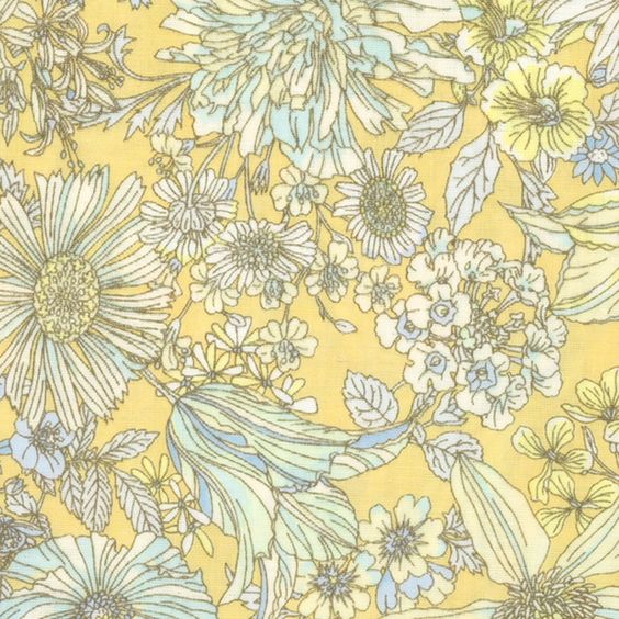 Lecien's Memoire a Paris 100% Cotton, Double Gauze. Floral on Yellow background.  100% Cotton, 44/5"
