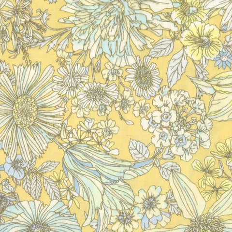 Lecien's Memoire a Paris 100% Cotton, Double Gauze. Floral on Yellow background.  100% Cotton, 44/5"