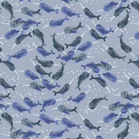 Light Teal Pearlescent Fabric - Narwhals!!! This fabric is too cute, perfect quirky addition to any project. Adorable for using in quilts, sewing projects or even garments!  100% Cotton, 44/5".