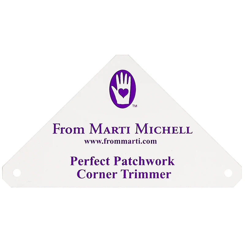 Achieve accurate piecing by trimming the corners of any right angle triangle piece regardless of size. Reduces bulk at the corners.  Template includes 8-page tips booklet.Achieve accurate piecing by trimming the corners of any right angle triangle piece regardless of size. Reduces bulk at the corners.  Template includes 8-page tips booklet.
