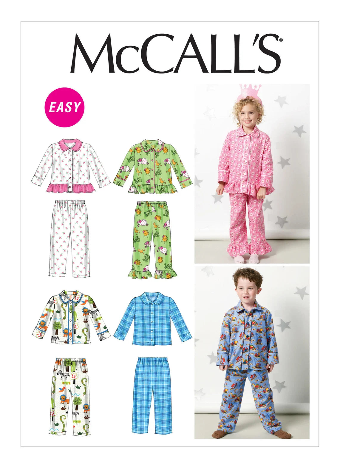  Little Boys and Girls pajama pattern. Long sleeve with ruffles and without and pajama bottoms.   For sizes 4-5-6