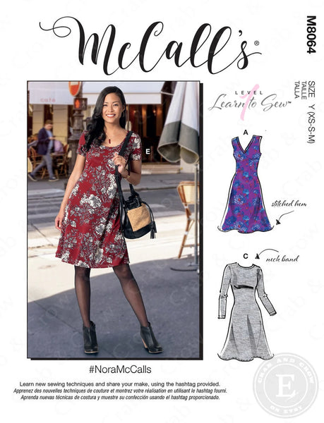 Misses' dress for knit fabrics. Customize sleeve length and hem length. This is a great pattern for beginners!