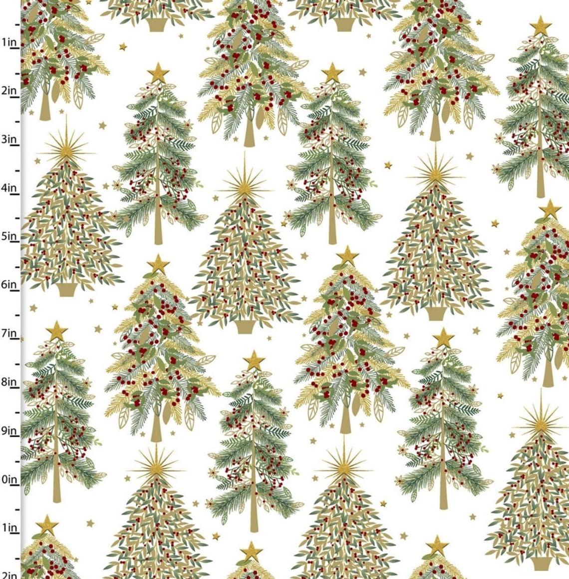 Shimmer and Sparkle - Trees White from 3 Wishes Fabric  100% Cotton Fabric. Machine Wash Cold. Dry Low. Great for quilting and other cotton print projects.