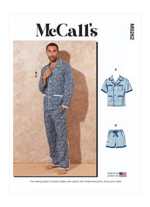 Men's pajama pattern - shorts or pants plus a top with collar and pockets.