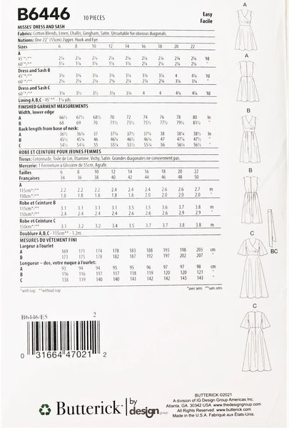 Misses' dress with or without sleeves. This pattern is sizes 14-22 Suggested fabrics include, cotton blends, linen, challis, gingham, satin   