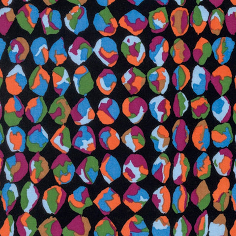 Brandon Mably for Kaffe Fassett Collective. Colorful Baubles on black background or blue..  100% Cotton, 44/5"