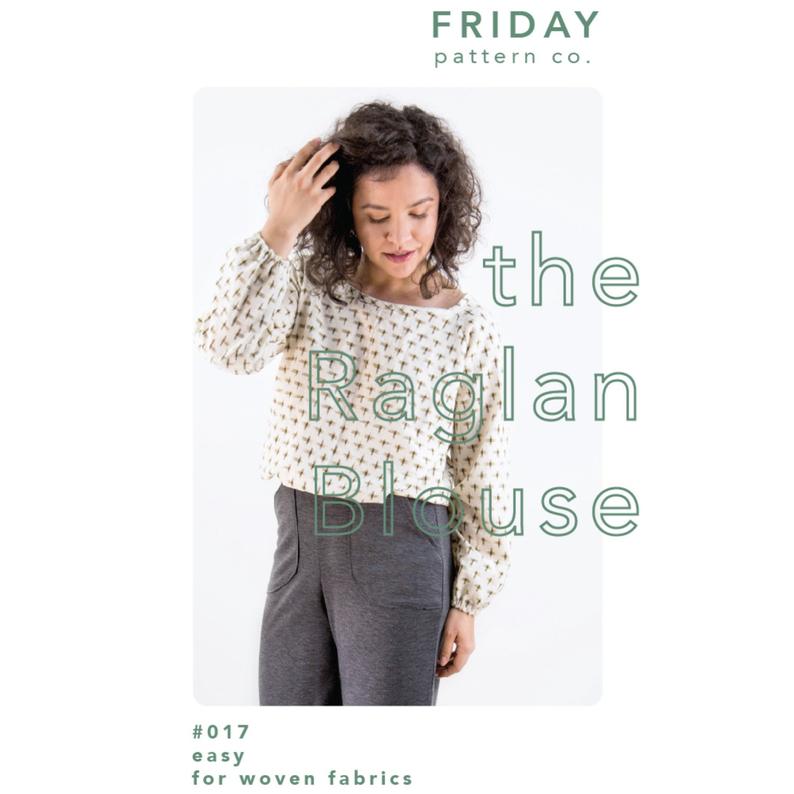 Designed for woven fabrics (looks great made from fabrics with a bit of drape, like a silk or rayon) Gathered with elastic at sleeve and hem (optional) Raglan silhouette Bias bound neckline with tie at center back Hem falls below waistline