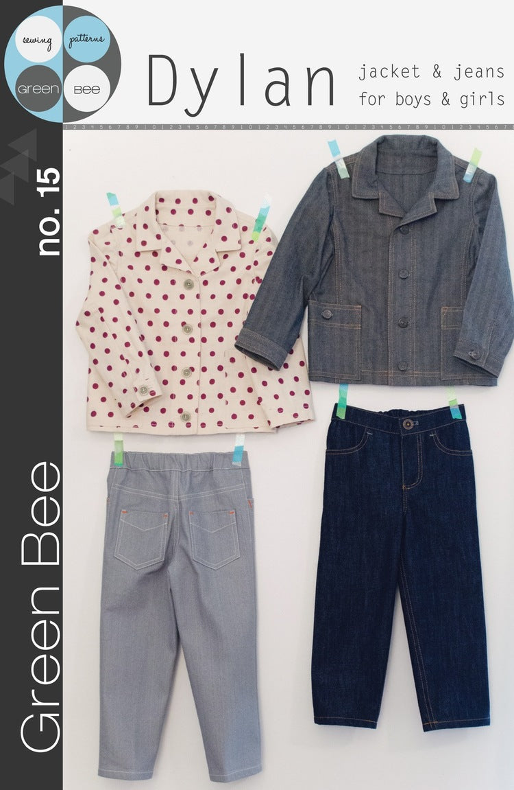 This workwear inspired pattern includes a jacket and jeans for boys or girls.  Sizes 12mos to 6 included.
