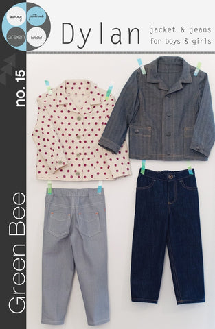 This workwear inspired pattern includes a jacket and jeans for boys or girls.  Sizes 12mos to 6 included.