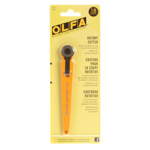 Precision with pizzazz. Premium quality blades for superior sharpness and durability. For right or left handed users; switch hands effortlessly. Easy blade change with just a click. Use with Olfa self healing rotary mats.  Available in a variety of sizes.  45mm is most common.