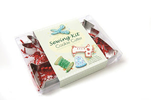 Sewing Themed Cookie Cutters, Scissors, Sewing Machine, Thimble, Spool of Thread.