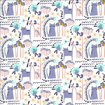 Glory designed by Megan Carter for Cotton and Steel - This collection is so fun and whimsical! Covered with bright colors and purple cats, what could be better!