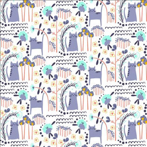 Glory designed by Megan Carter for Cotton and Steel - This collection is so fun and whimsical! Covered with bright colors and purple cats, what could be better!