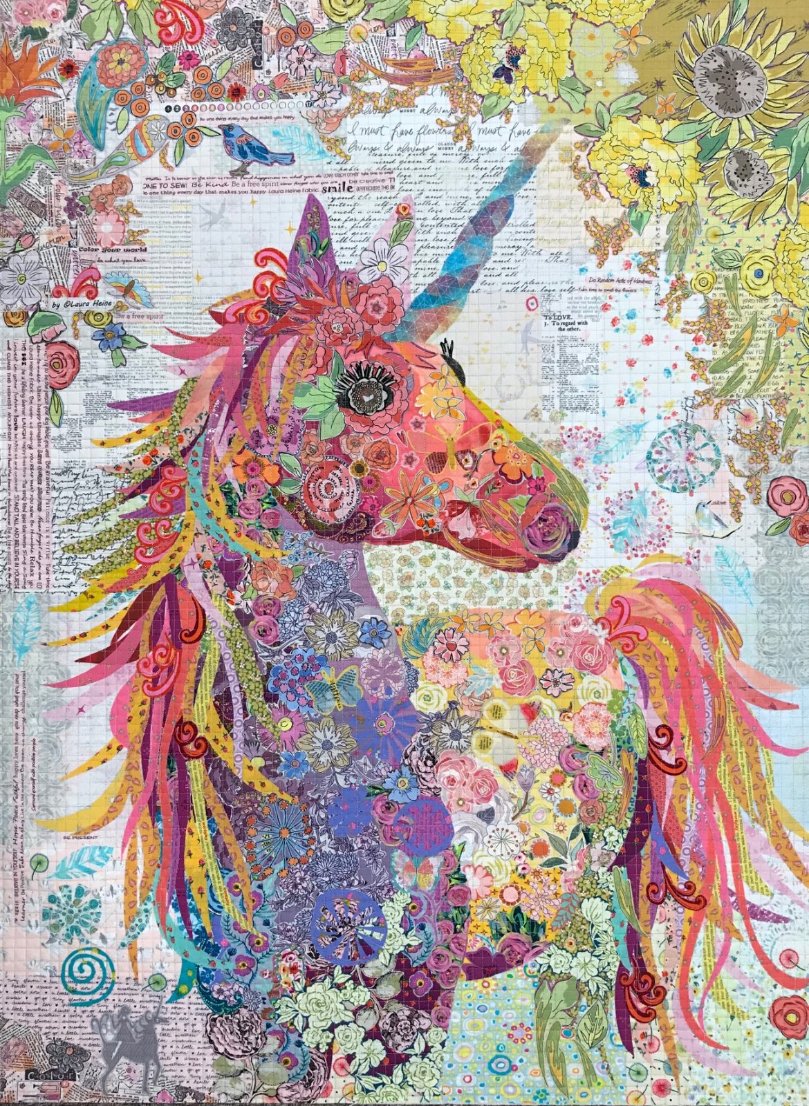 Nola…A Unicorn Collage Pattern by Laura Heine Includes color step by step instructions and full size pattern. Size 35x47