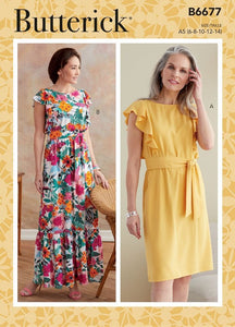 Semi-fitted, sleeveless dress has elasticized waist, back opening with button and thread loop closure, side slant pockets, and sash. Purchased bias tape for neck and armhole finish.