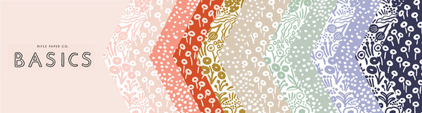 Rifle Paper Co 5" x 5" charm pack - 42 pieces  basics screen printed in japan fabric. Beautiful colorful hues. Great solid basics with a neutral print!   100% cotton 