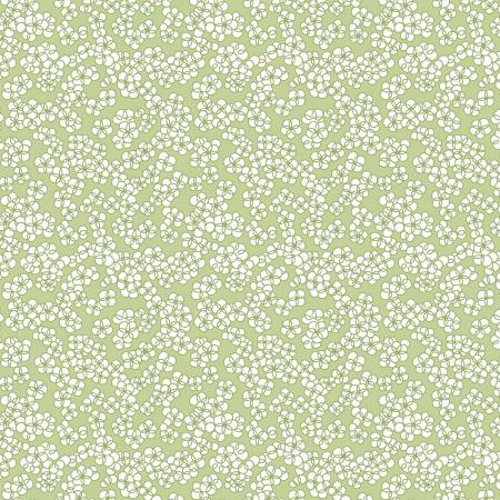 This fabric is from RJR and is full of little white circles that form tiny flowers over a light sage green background. Beautiful soft colors, and great alternative to a solid.