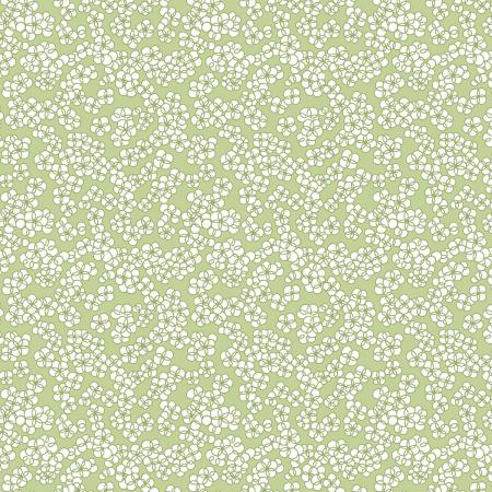 This fabric is from RJR and is full of little white circles that form tiny flowers over a light sage green background. Beautiful soft colors, and great alternative to a solid.