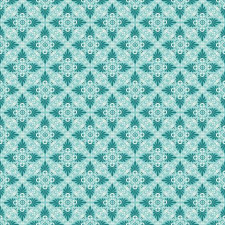This fabric is from the Viaggio A Venezia collection for RJR and is covered in turquoise tile design. Floral and geometric - tile design is dark turquoise with white detailing on a light turquoise background. 100% Cotton, 44/5"