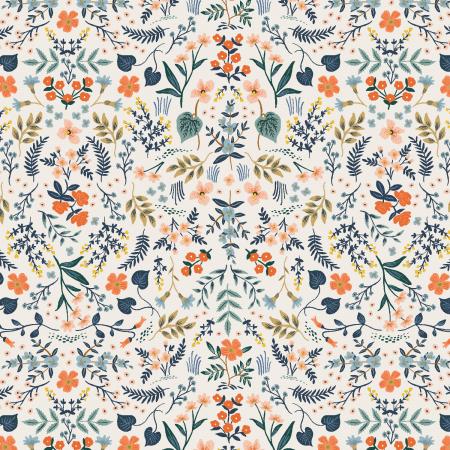 This pretty cotton has bright flowers on it with dark green and dark blue leaves. All over a white background. 100% Cotton, 44/5"