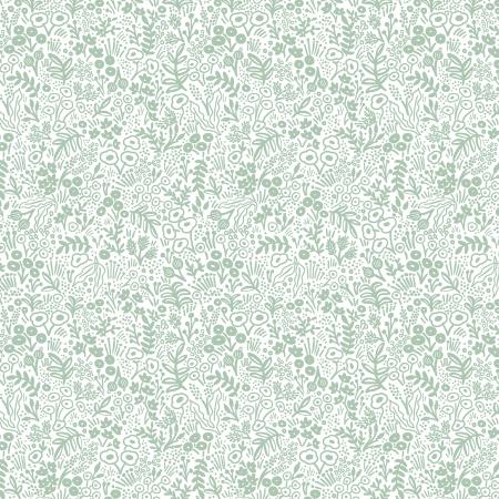 Delicate perriwinkle floral printed on a white ground from Rifle Paper Co. basics collection.  100% Cotton, 44/5"