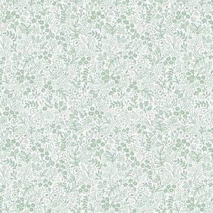 Delicate perriwinkle floral printed on a white ground from Rifle Paper Co. basics collection.  100% Cotton, 44/5"