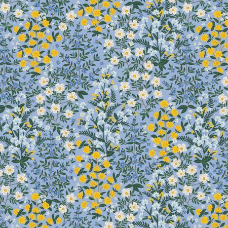 Camont Wildwood Garden - Florals on periwinkle blue background. Lovely spring and summer colors. Perfect for quilting or even clothing making  - 100% Cotton, 44/5"
