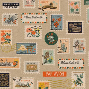 Bon Voyage - Postage Stamps - Natural Unbleached Canvas metallic –  the-sew-op