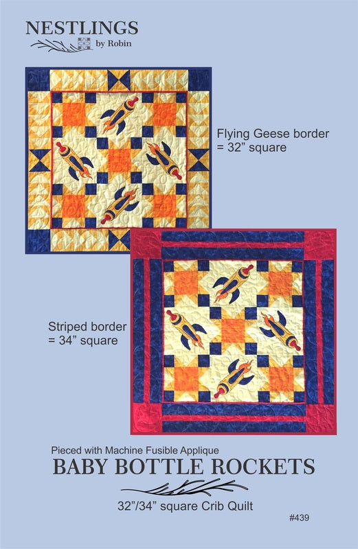 #439 Quilt: 32" or 34" Square  Fusible/Machine Applique  Sky's the Limit with these whimsical rockets.