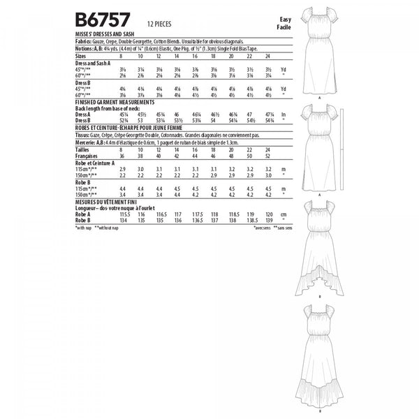 Peasant style dress with sleeve & skirt variations.  Easy   Pattern size 8-10-12-14-16