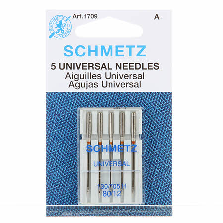 5 Pack - 90/14 ballpoint needle for all woven and knitted fabrics. Designed to prevent shredding and breakage when sewing with metallic and other machine embroidery threads.