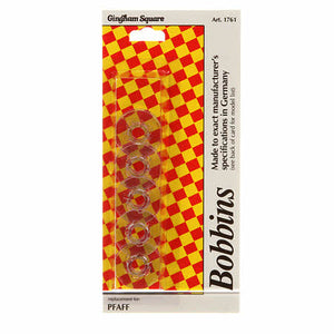 Replacement plastic bobbin for the following Pfaff sewing machines (this is a partial listing, this bobbin may fit other machines as well): 905/17/27/47, 1025/27/35/47/50/61/67/69, 1150/51/71, 1213/14/16/17/22/29, 1371, 1467/69/71/75, 1520/30/40, 2010/14/20/24/30/34/40/44, 2140, 6085/91, 6110/12/22/52, 6230/50/70, 7000 Series. Made in West Germany to exact original equipment specifications.