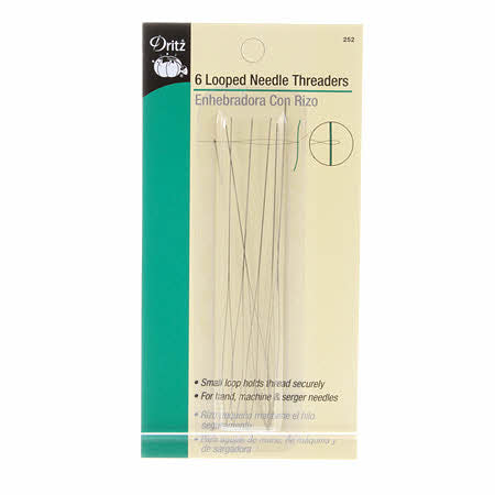 Dritz Threaders are the perfect tools for threading needles, elastic, drawstrings and more. Looped Needle Threaders by Dritz. Small loop on threader holds thread securely as it passes through eye of needle. Use to thread loopers on sergers.