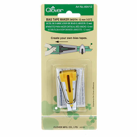 With Clover Bias Tape Makers you can make great looking bias tapes that come out very uniform in size! Perfect for quilting, binding and more. Create your own bias tape in minutes with whatever fabric looks best for your project. The package back has a tape strip width scale for both thin and regular fabric. 1 inch (25 mm).