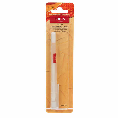 A heat erasable marking pen for marking on dark fabric. Markings will iron off on a medium setting.  White