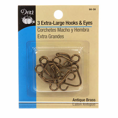 Hook and eye closures hold finished edges together. Straight eyes, use where two edges overlap. Round eyes, use where two edges meet. Contains 14 hooks, 7 straight eyes and 7 round eyes.
