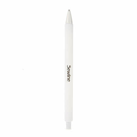 This disposable, mechanical fabric pencil with ceramic lead gives you clear clean 1.3mm (twice the thickness of standard fine leads) that are easily removed with a polymer eraser or a damp cloth. Tailor's Click Pencil