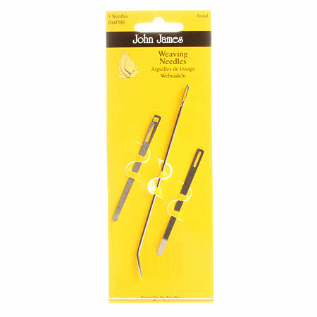 John James Weaving Needles Assorted Sizes 3ct.  This pack contains a selection of needles for all your craft weaving projects.  A flat raffia needle bodkin, a cranked weaving needle and a flat cranked raffia needle.