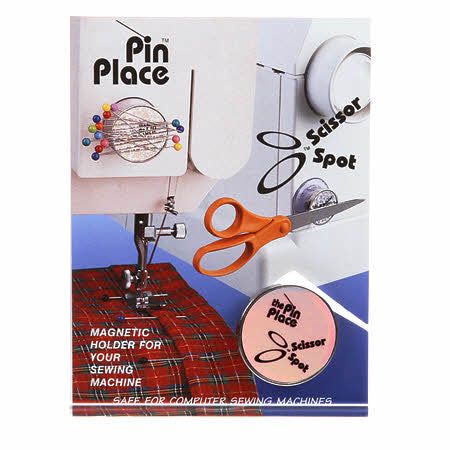 Scissor Spot™/Pin Place™ magnet holds your scissors securely with the handles ready to grab! Press the suction cup onto the side of your machine or locate it just above your sewing machine pressure foot and instantly deposit pulled-out pins as you keep machine sewing. This powerful little holder is strong enough to anchor thread scissors easily or even full size cutting shears. Scissor Spot™/Pin Place is a convenient way to stay orderly as you sew.