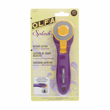 Precision with pizzazz. Premium quality blades for superior sharpness and durability. For right or left handed users; switch hands effortlessly. Easy blade change with just a click. Use with Olfa self healing rotary mats.  Available in a variety of sizes.  45mm is most common.