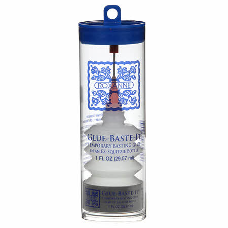 Roxanne 's Glue-Baste-It is 100% water soluble, dries in minutes, and the unique applicator top allows for controlled placement of tiny glue droplets. Does not feel stiff, and does not contain harmful chemicals, dyes, or waxes. It cleans up with water and washes out of fabric with soapy water, even after ironing or sewing. Great for scrapbooking, applique work, quilt binding, chenille strips - use anywhere you would normally use pins. Acid-free, non-toxic and safe for children.