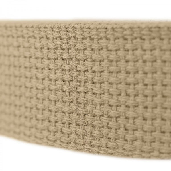 Heavy weight 100% cotton webbing - 1 1/4" width.   Natural, tan or navy