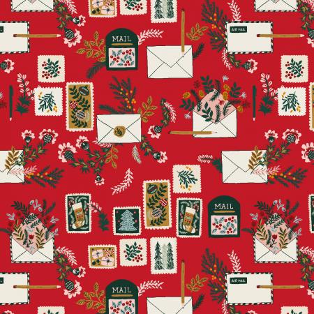This sweet fabric has letters to Santa all over it with pretty stamps. Would make an adorable stocking, or special placemat for Santa's cookies. Get creative with this bright red fabric for the Holidays.